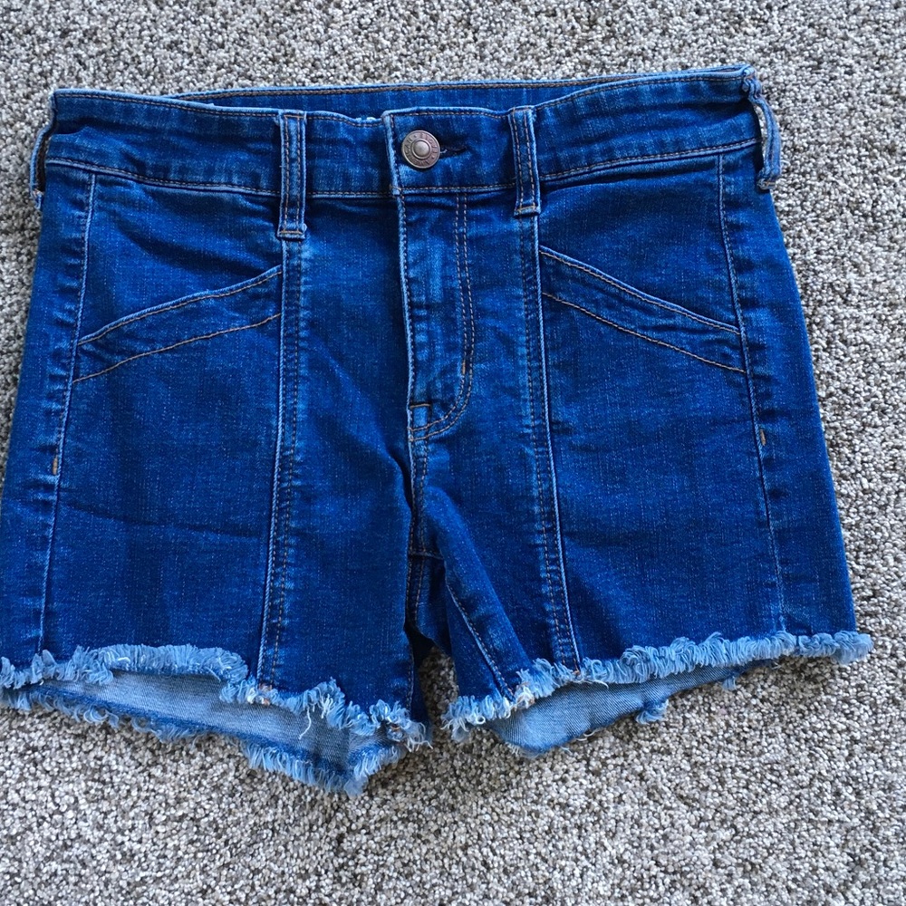 American Eagle Outfitters Blue Denim Frayed Hem Jean Shorts
